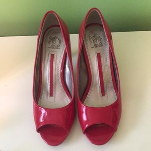 Red peep toe dress shoes